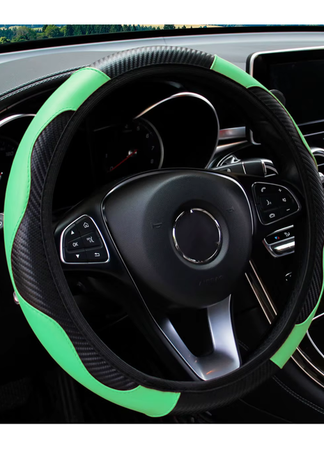 PU Carbon Fiber Leather Car Steering Wheel Cover without Inner Ring Suitable for 14.5-15 Inches of Automotive Supplies