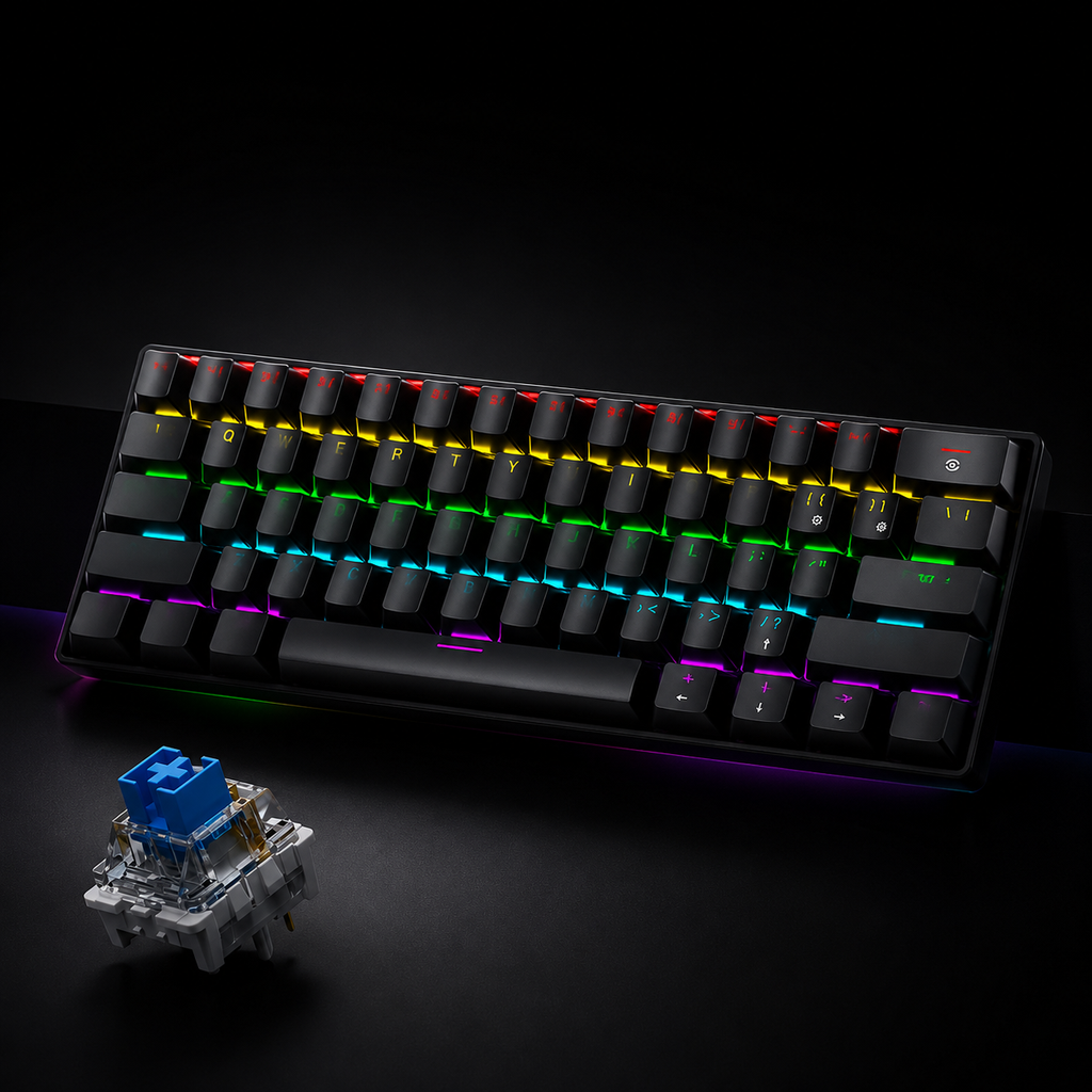 Mini Mechanical Keyboard 60% – 61 Keys RGB Wired Gaming Keyboard (Red/Blue Switch)