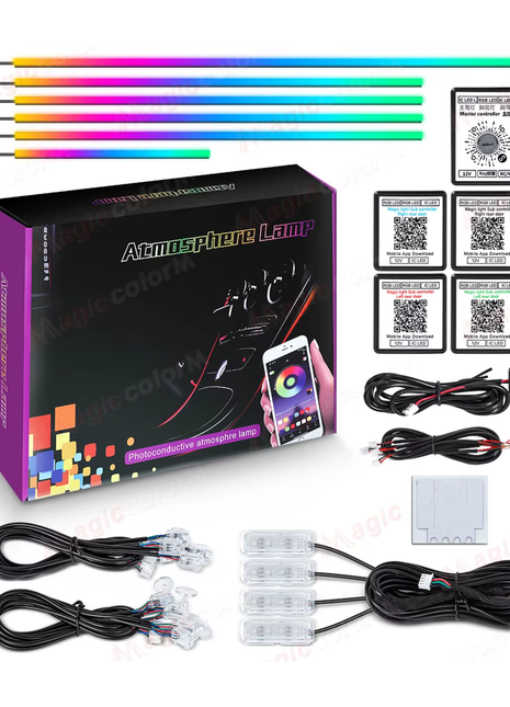 18 in 1 Led Car Ambient Lights 213 64 Color RGB Symphony Streamer Bluetooth Rainbow Interior Acrylic Strips Atmosphere Lamp Kit