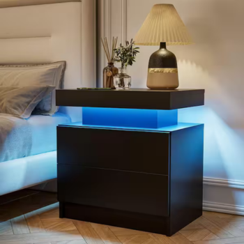 Cubehom LED Nightstands with 2 Drawers, End Table with RGB LED Lights for Bedroom Living Room, White Bedside Table