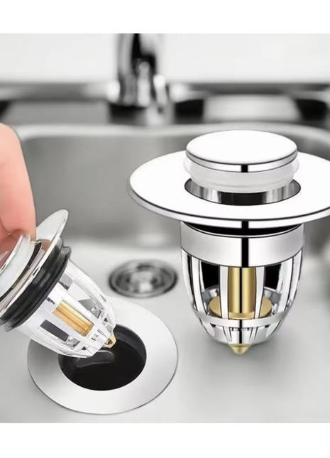 Universal Rebound Drain Plug Filter Basin Pop-up Chrome Sink Filter with Hair Catcher Bathroom Sink Drain Stopper Easy Push Type