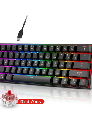 Mini Mechanical Keyboard,Wired,61 Keys,Phantom RGB, Black/White Red/Blue Mechanical Switch for Gaming,60% Portable