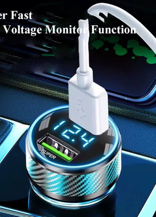 2 in 1 USB Car Charger Adapter 300W Super Fast Charge with Voltage Monitor for iPhone Samsung iPad Huawei OPPO VIVO