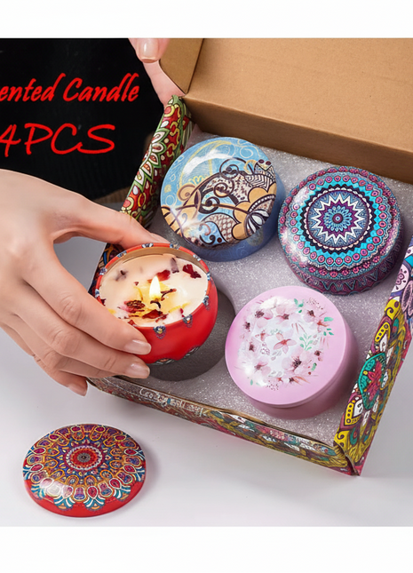 4Pcs/Box Scented Candle Set Gift Islamic Arabian Patterns Fragrance Candle Jar DIY Smokeless Couples Romantic Incense Candles