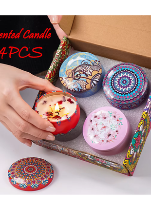 4Pcs/Box Scented Candle Set Gift Islamic Arabian Patterns Fragrance Candle Jar DIY Smokeless Couples Romantic Incense Candles