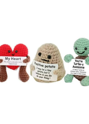 New Positive Energy Potato Hug Pocket Mini Handmade Plush Wool Knitting Doll with Card Funny Christams Gift Home Room Decoration