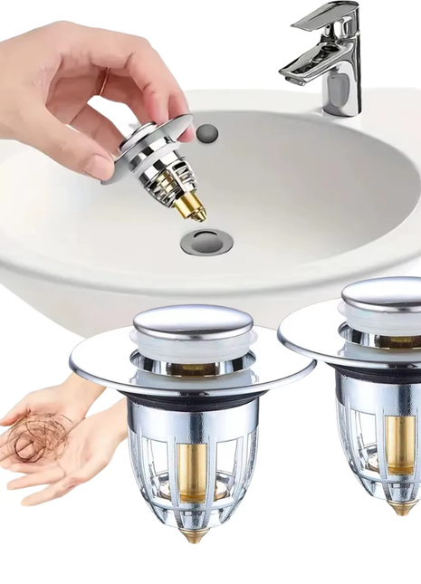 Universal Rebound Drain Plug Filter Basin Pop-up Chrome Sink Filter with Hair Catcher Bathroom Sink Drain Stopper Easy Push Type