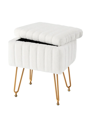 Faux Fur Living Room Hidden Storage Stools & Ottomans Padded Makeup with 4 Metal Legs Anti-Slip Adjustable Feet for Home