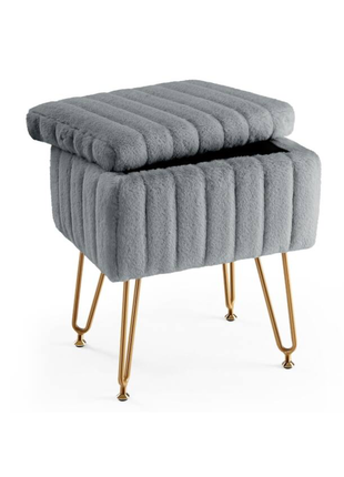 Faux Fur Living Room Hidden Storage Stools & Ottomans Padded Makeup with 4 Metal Legs Anti-Slip Adjustable Feet for Home
