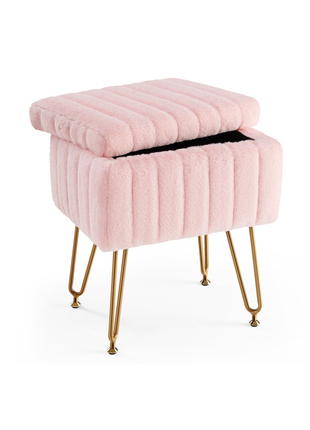 Faux Fur Living Room Hidden Storage Stools & Ottomans Padded Makeup with 4 Metal Legs Anti-Slip Adjustable Feet for Home
