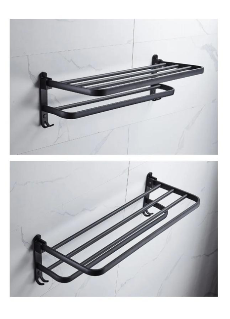 Matte Black 50CM Folding Holder With Hook Towel Holder Wall Mount AluminumTowel Rack