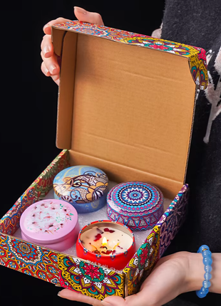 4Pcs/Box Scented Candle Set Gift Islamic Arabian Patterns Fragrance Candle Jar DIY Smokeless Couples Romantic Incense Candles