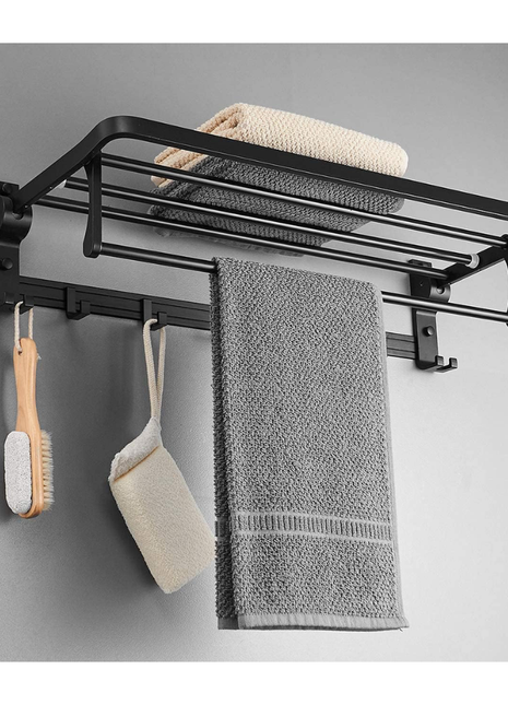 Matte Black 50CM Folding Holder With Hook Towel Holder Wall Mount AluminumTowel Rack