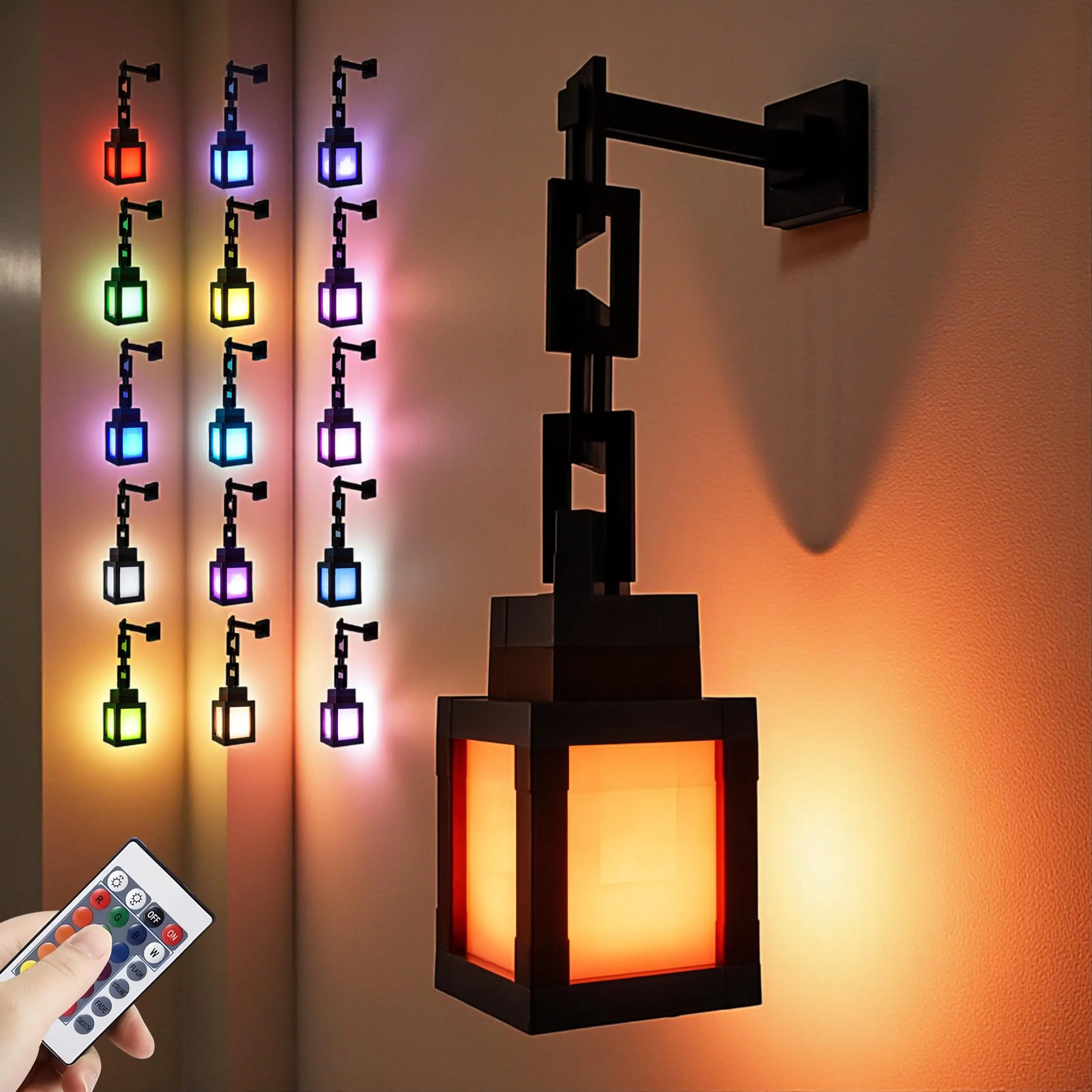 Pixel Style LED Lantern Night Light – 16 Colors Portable Table Lamp for Bedroom, Desk & Festival Decor