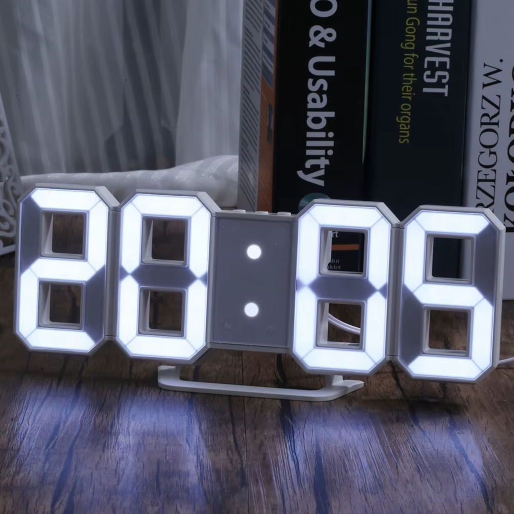 3D LED Digital Wall Clock – Alarm Clock with Time, Date & Temperature Display