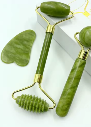 Natural Jade Roller Massager for Face Body Back Foot Massage Roller Facial Liftting Anti-wrinkle Double-end Gua Sha Jade Stone